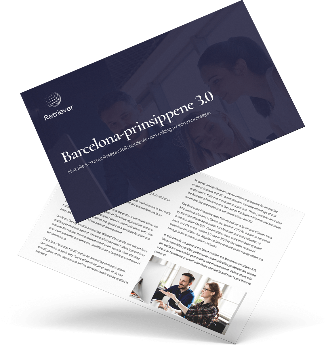 Mockup av hefte med forside og første side